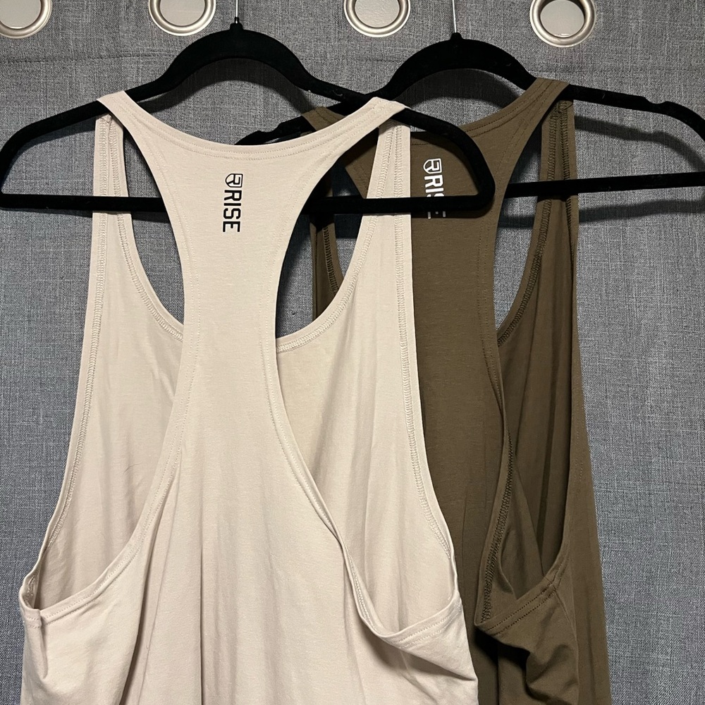 Rise Store Men’s Muscle Tanks - Cream and Green (2 for 1) - Picture 2 of 5